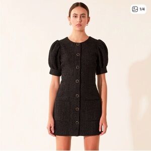 Endless Rose Puff Sleeve Tweed Button-Up Minidress xs